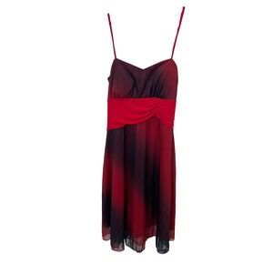 Vintage Solar USA Red Black Ombre Midi Dress Y2K Whimsigoth Empire Waist MEDIUM